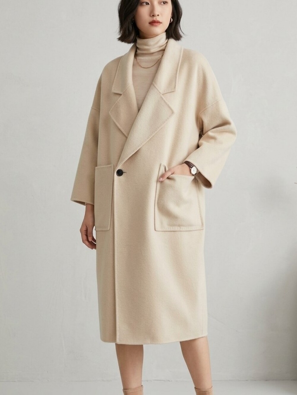Lattelier 100% Wool Oversized Duster Long Coat Tan Beige Small